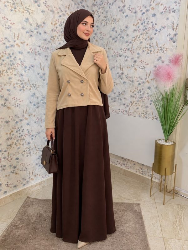 Ensemble Abaya Élégant avec Veste en Katifa & Foulard Offert