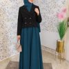 Ensemble Abaya Élégant avec Veste en Katifa & Foulard Offert