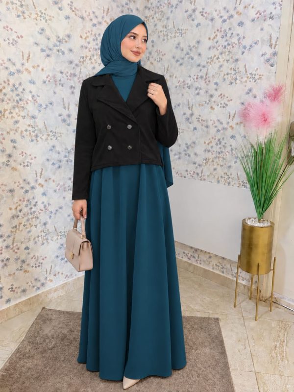 Ensemble Abaya Élégant avec Veste en Katifa & Foulard Offert